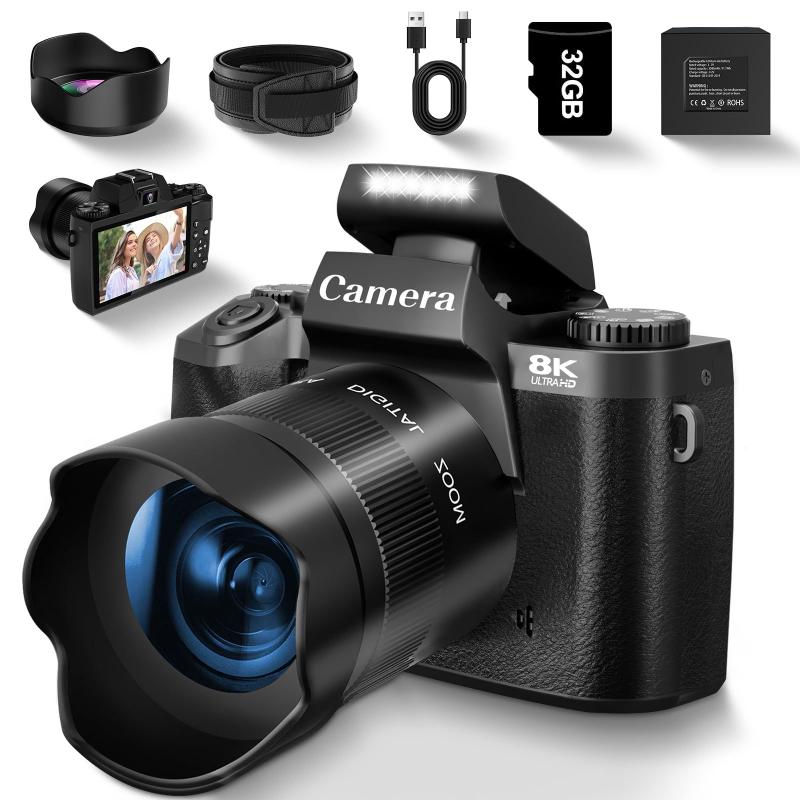 Câmera digital UIKICON 8K 64MP com foco automático, tela sensível